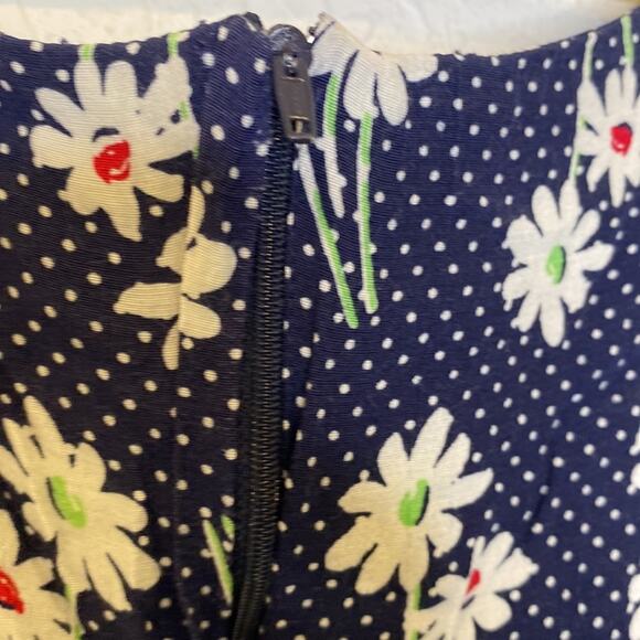 Esprit Sleeveless Mini Slip Dress Floral & Polka Dot Vintage Zipper Sz Sm Navy - Picture 6 of 14